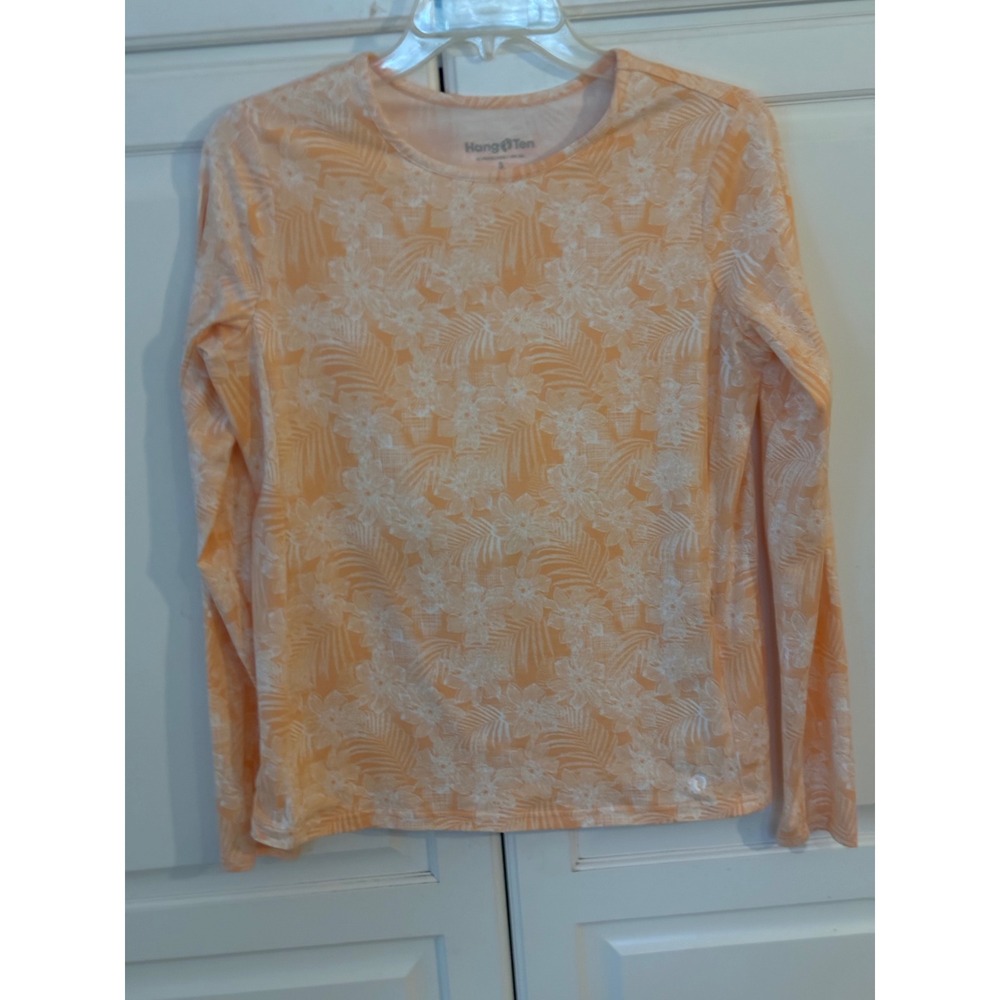 Hang Ten Women Orange Tropical Floral‎ UPF 50+ Sun Shirt Long Sleeve Small
